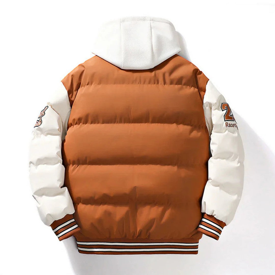 Men’s Hooded Quilted Collegiate Puffer Jacket