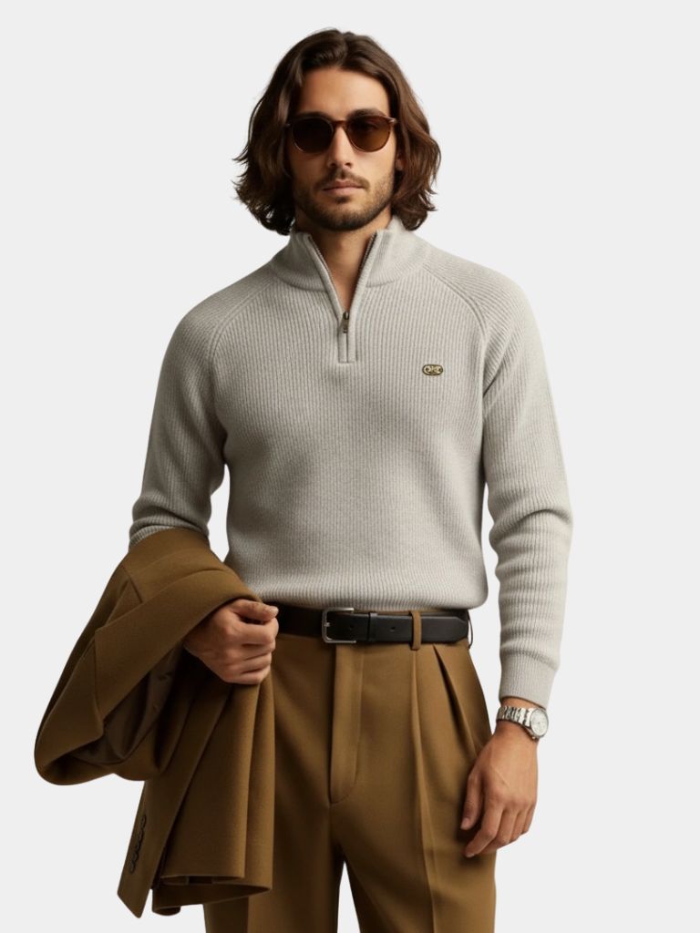 Men’s Embroidered Cotton Quarter-Zip Pullover