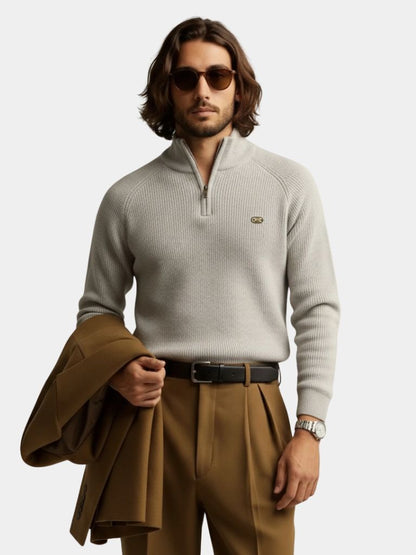 Men’s Embroidered Cotton Quarter-Zip Pullover