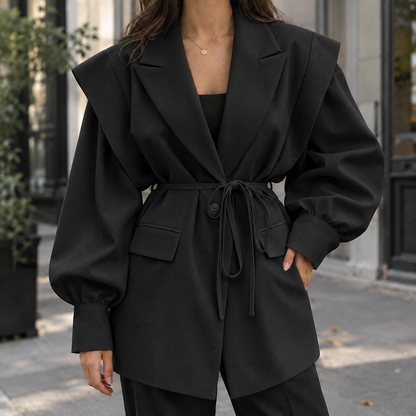 Belted Sculpted Shoulder Relaxed Jacket