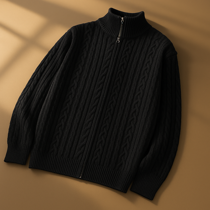 Men’s Textured Knit Two-Way Zip High-Collar Cardigan