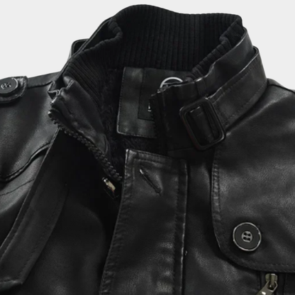 Men’s Longline Buckled Stand-Collar Biker Jacket