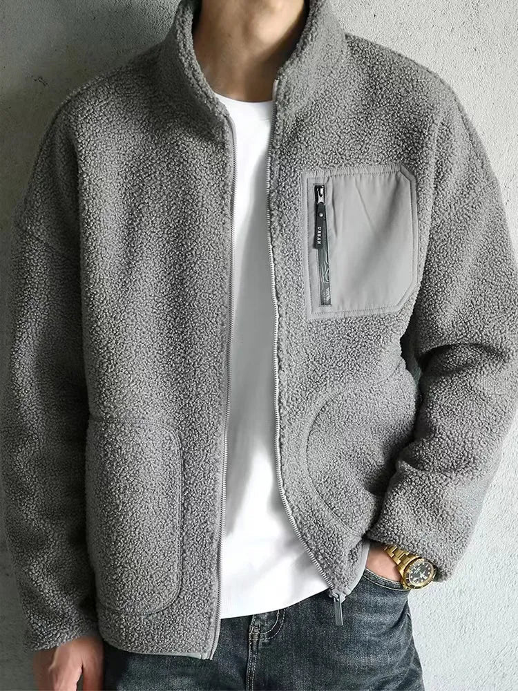Men’s Plush Fleece High-Collar Zip Jacket