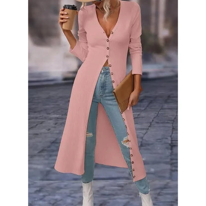 Women’s Longline V-Neck Jacket with Button Front