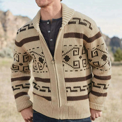 Men’s Patterned Jacquard Shawl Collar Cardigan