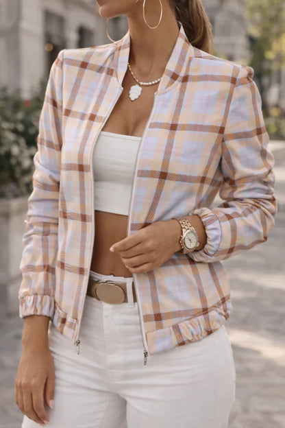 Women’s Minimalist Zip-Up Bomber Jacket with Ribbed Trim