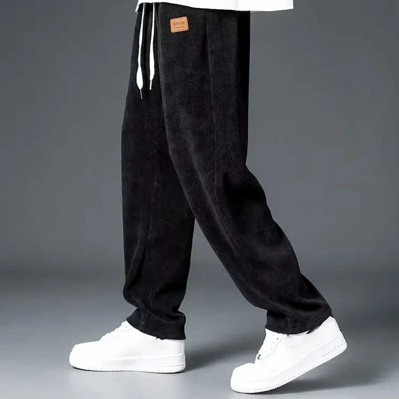 Men’s Wide-Leg Textured Sweatpants with Drawstring Waist
