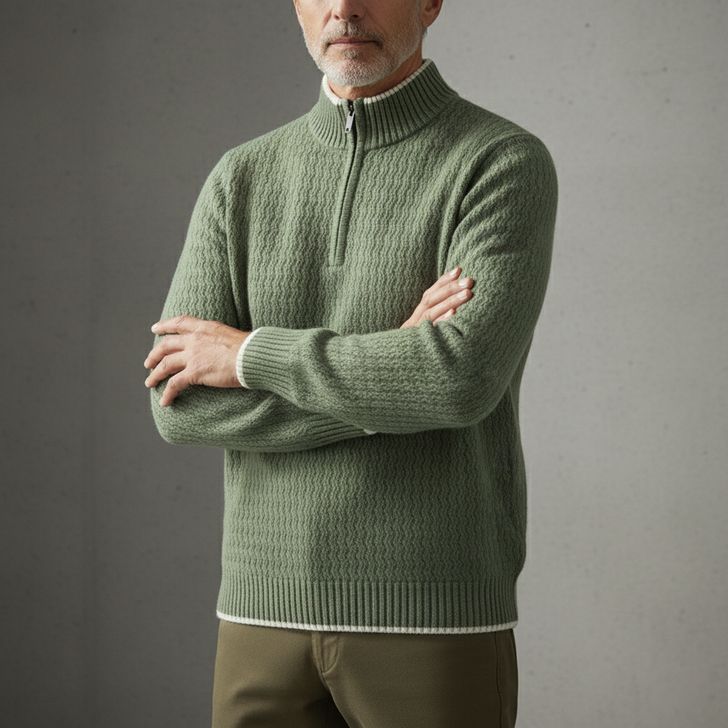 Men’s Textured Wave Knit Quarter-Zip Pullover