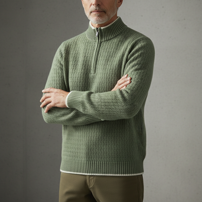 Men’s Textured Wave Knit Quarter-Zip Pullover