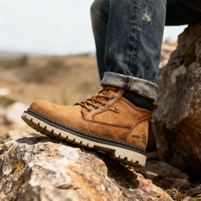Men’s Faux-Leather Ankle Work Boots with Lug Sole