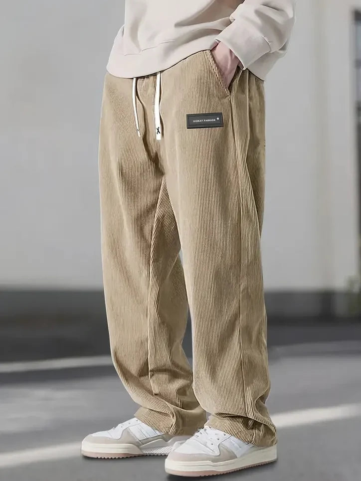 Men’s Relaxed Cotton Corduroy Pants with Drawstring Waist
