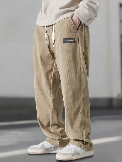 Men’s Relaxed Cotton Corduroy Pants with Drawstring Waist
