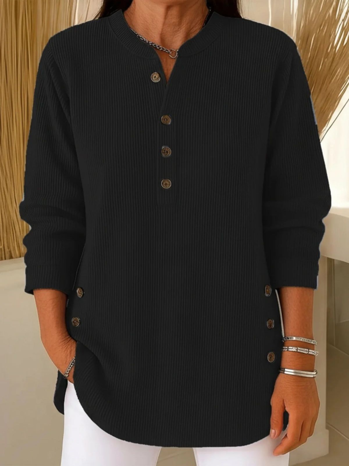 Women’s Soft Lightweight Knit Sweater with Button Neck Detail