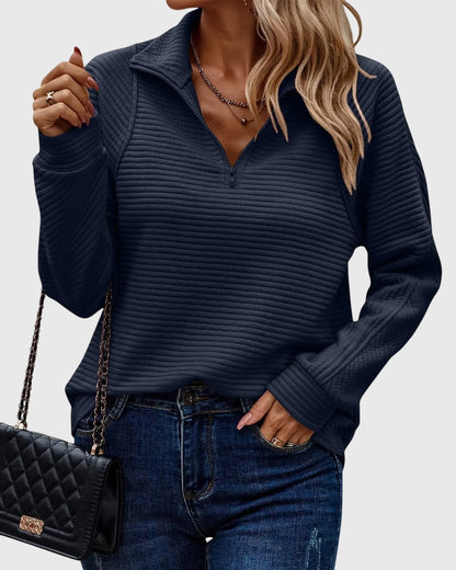 Women’s V-Neck Half-Zip Pullover Sweater with Elegant Fit