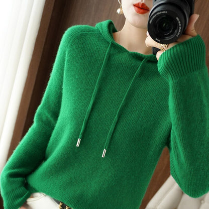 Women’s Relaxed Cashmere Knit Drawstring Hooded Pullover
