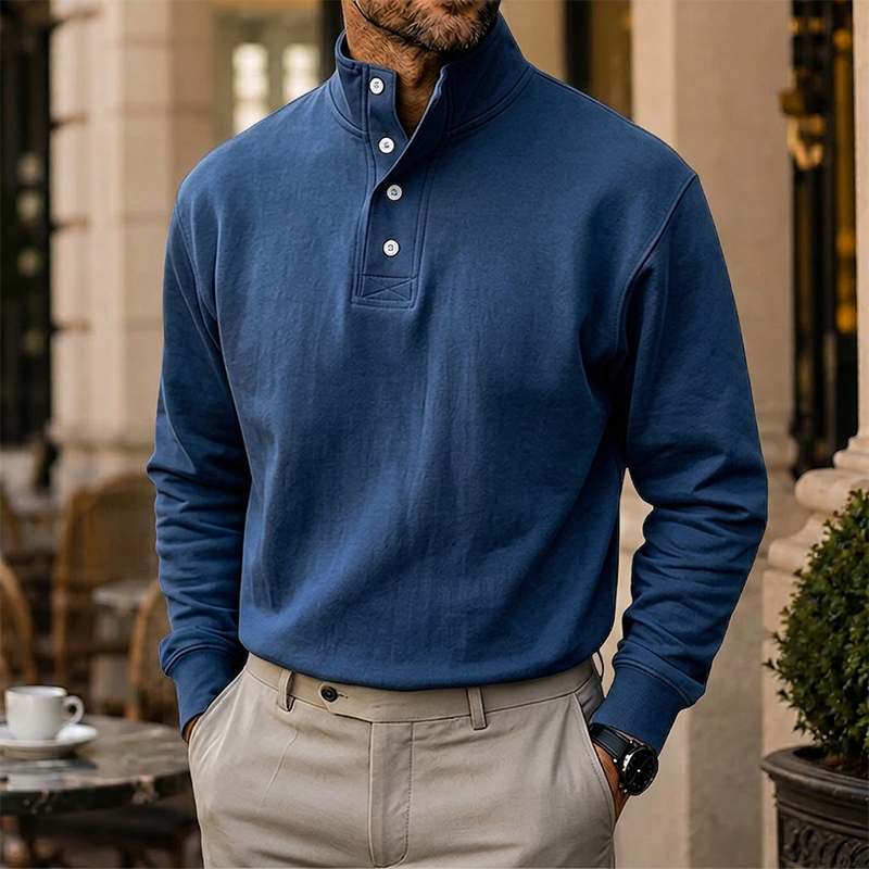 Men’s Cotton Relaxed Polo-Collar Sweatshirt