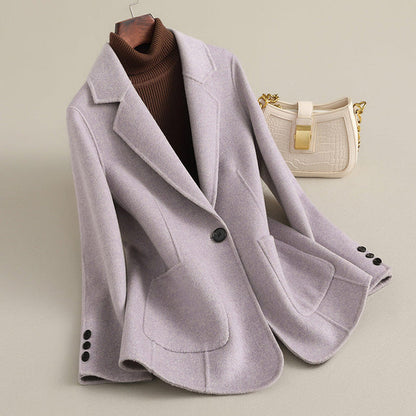 Women’s Longline Wool Blend Blazer with Notched Lapels