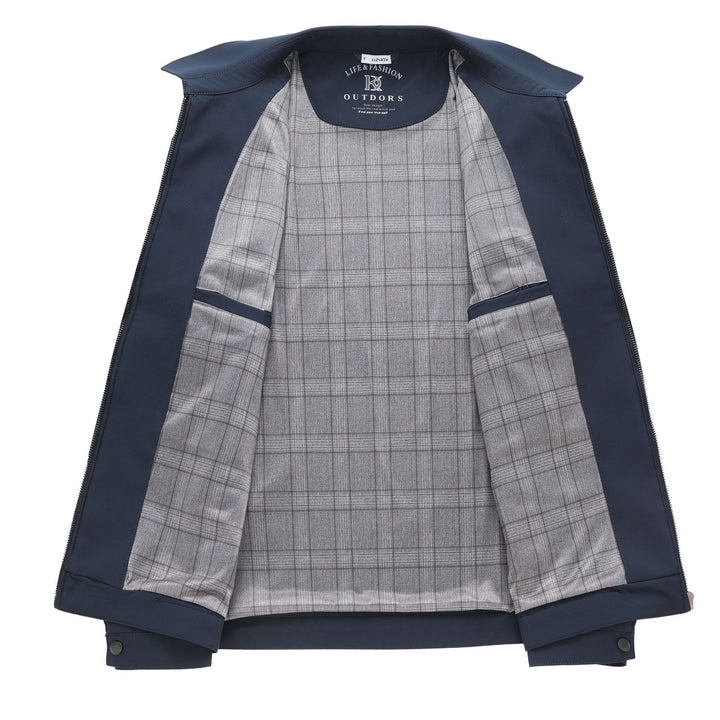 Men's Plaid-Lined Lapel Zip Business Jacket