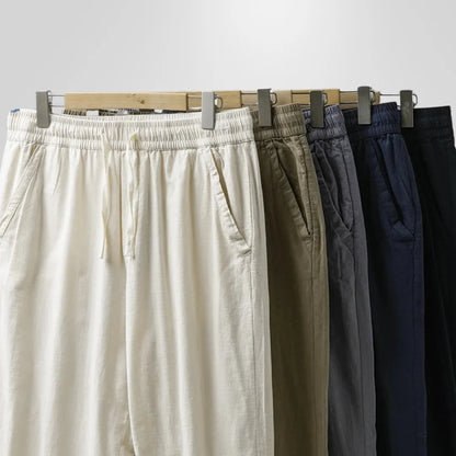 Men’s Relaxed Tapered Linen Trousers with Drawstring Waist