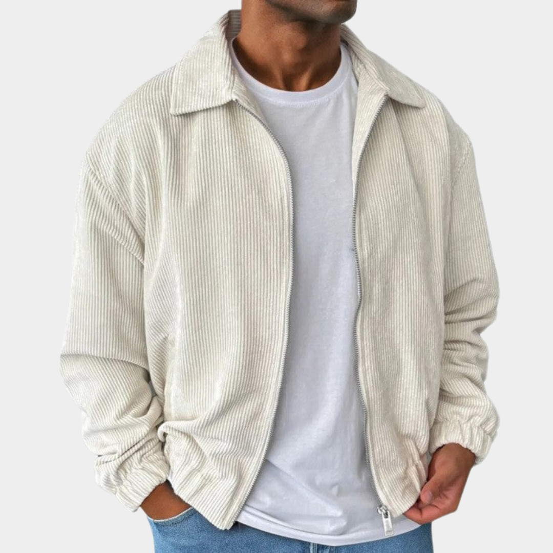 Men’s Textured Relaxed-Fit Full-Zip Collared Jacket
