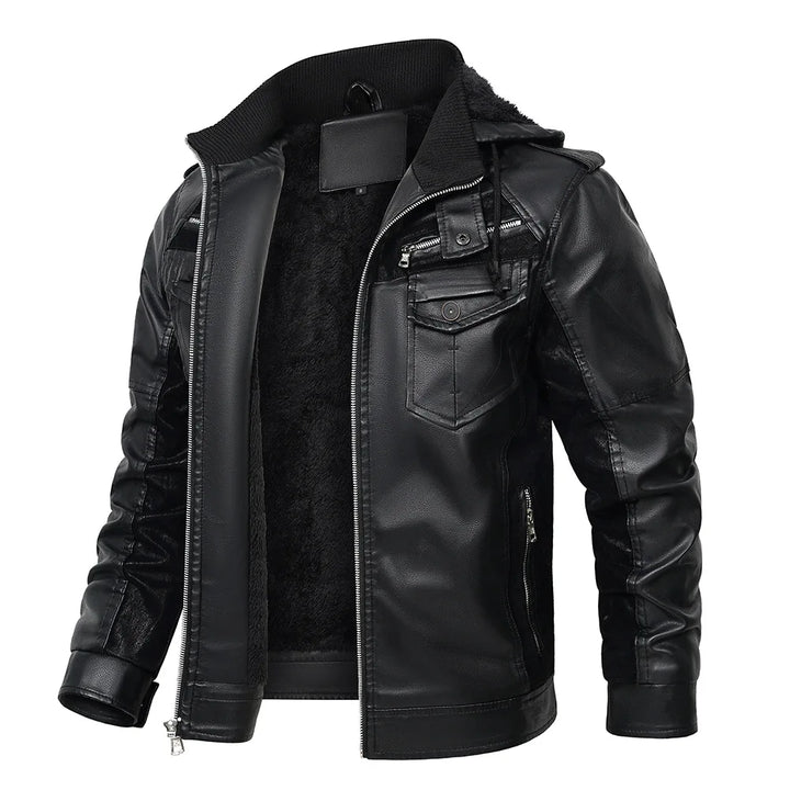 Men’s Shearling-Lined Cowhide Leather Hooded Jacket
