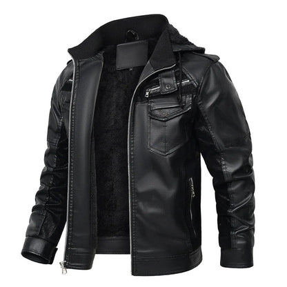 Men’s Shearling-Lined Cowhide Leather Hooded Jacket