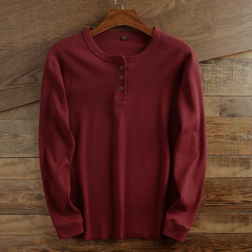 Men’s Textured Waffle-Knit Button-Placket Henley