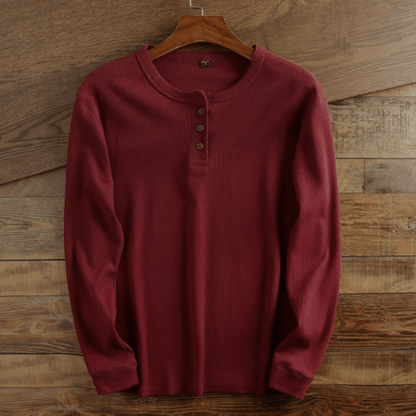 Men’s Textured Waffle-Knit Button-Placket Henley
