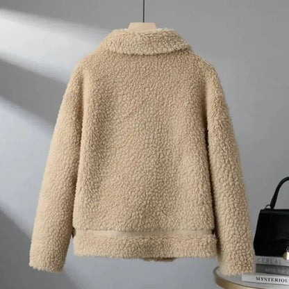 Women’s Plush Shearling Jacket with Oversized Patch Pockets