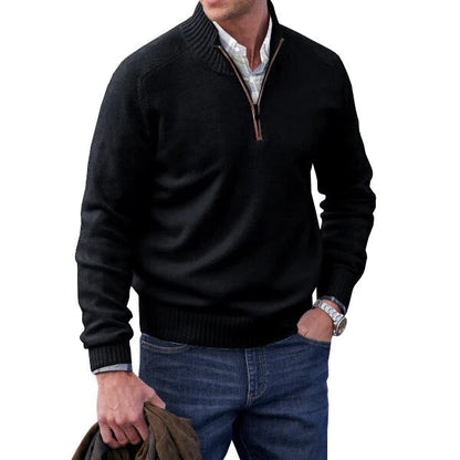 Men’s Cashmere Ribbed Quarter-Zip Pullover