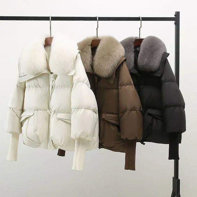 Women’s Padded Winter Jacket with Wide Faux Fur Collar