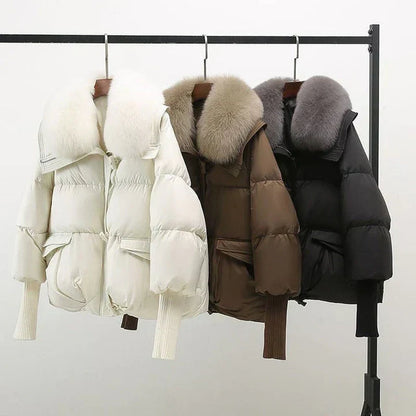 Women’s Padded Winter Jacket with Wide Faux Fur Collar