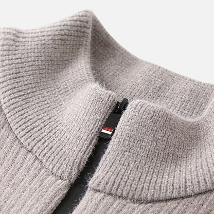 Men’s Striped Half-Zip Stand Collar Knit Sweater