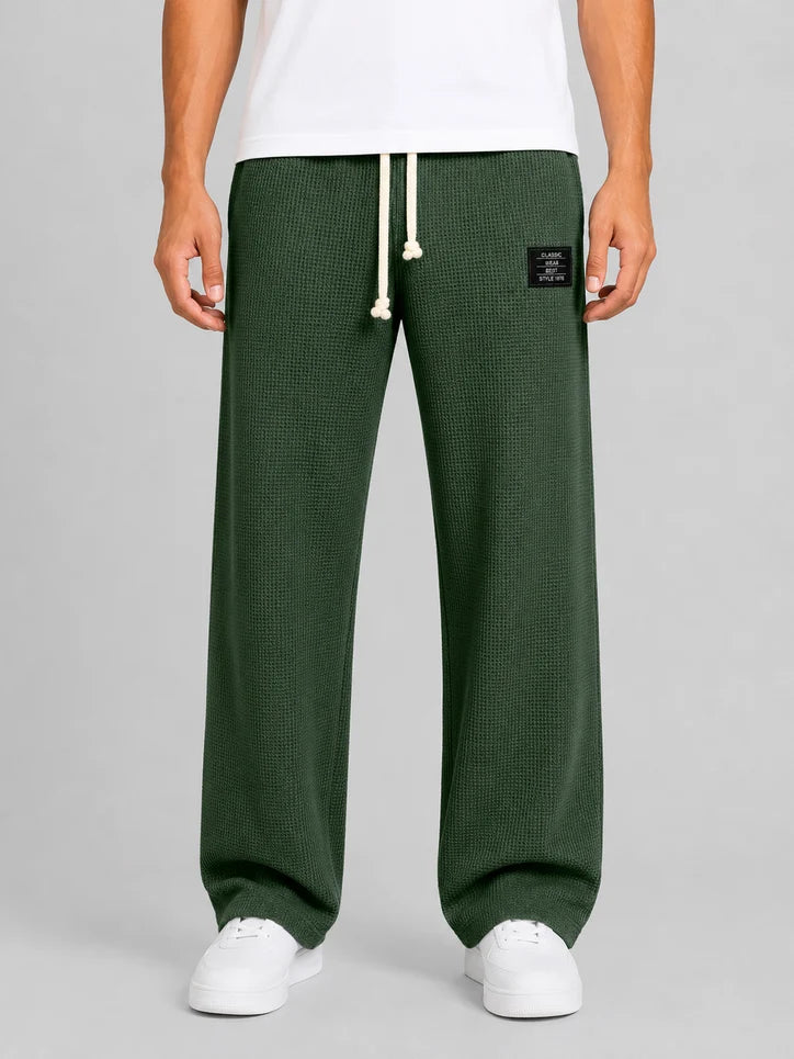 Men’s Textured Waffle Knit Trousers with Drawstring Waist