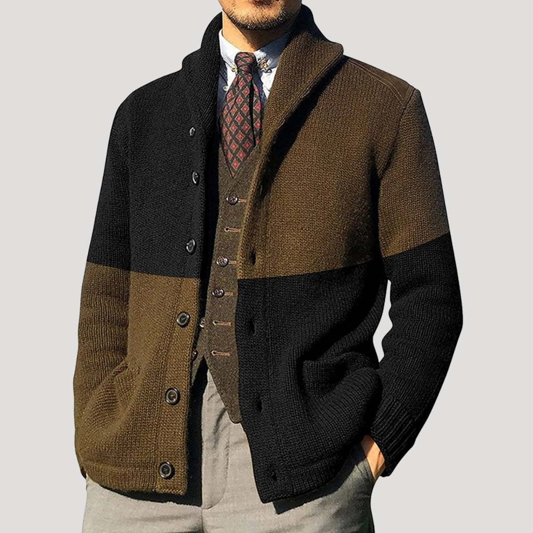 Men’s Wool-Knit Shawl Collar Button Cardigan Coat
