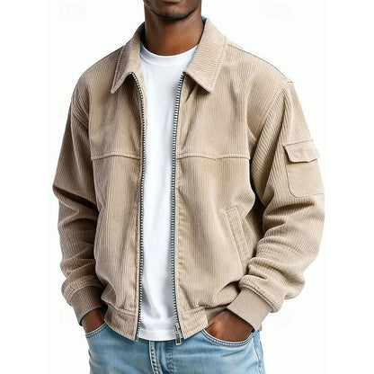 Men’s Ribbed-Knit Classic Collar Zip Jacket