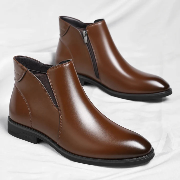 Men’s Leather Chelsea Boots with Cushioned Footbed and Rubber Sole