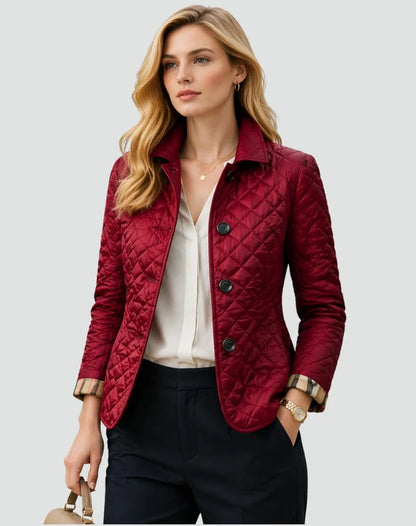 Women’s Quilted Collared Jacket with Classic Button Front