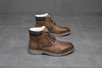 Men’s PU Leather-Style Winter Boots with Classic Round Toe
