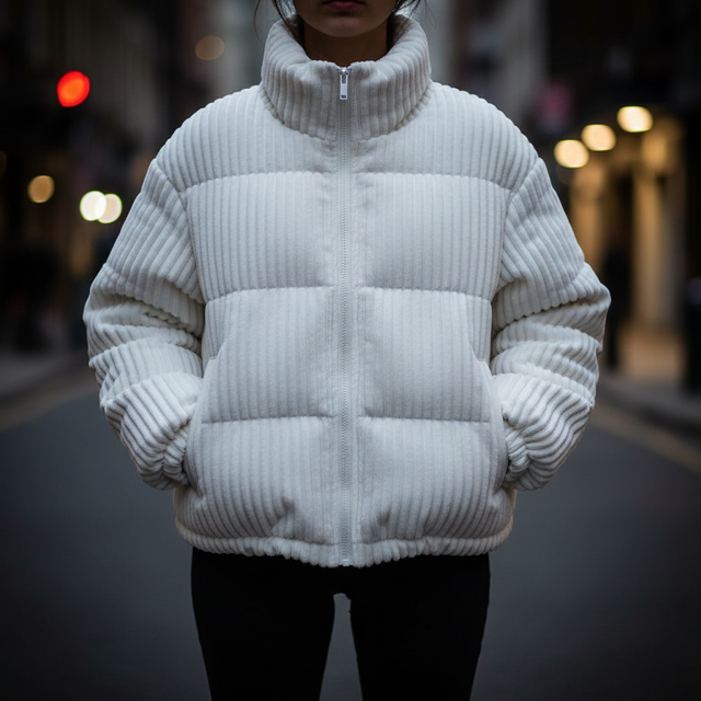 Women’s Cropped Corduroy Quilted Jacket with Boxy Fit