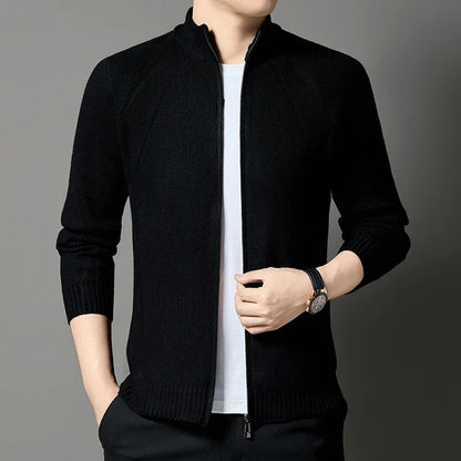 Men’s Wool-Blend Stand Collar Full-Zip Knit Cardigan