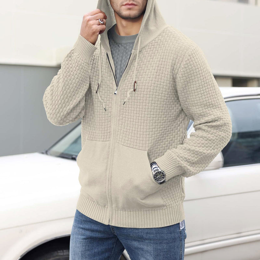 Men’s Textured Knit Full-Zip Hooded Jacket