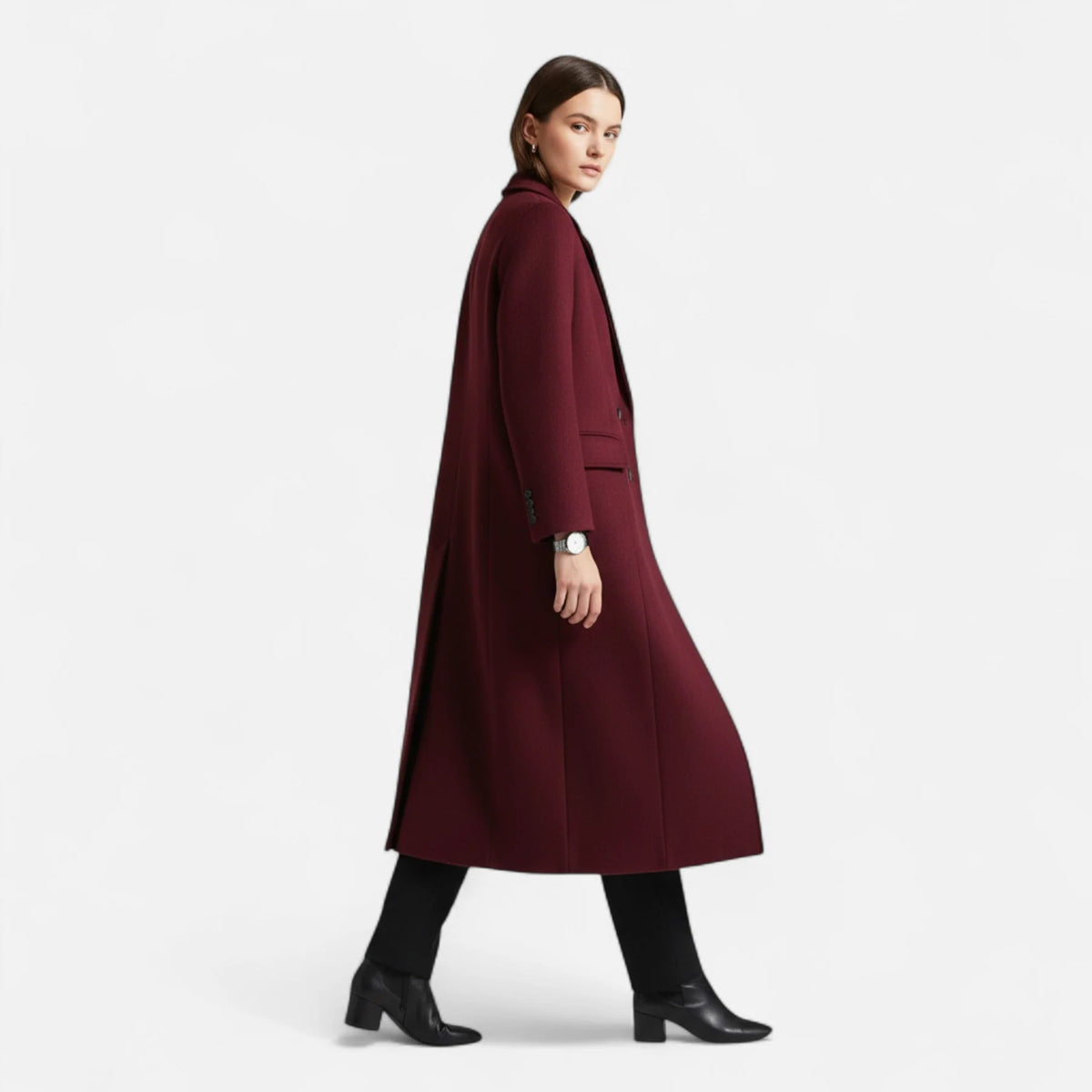 Women’s Classic Double-Breasted Trench Coat with Lapel Collar