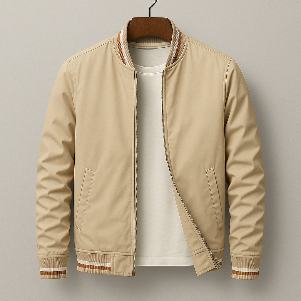 Men’s Cotton Blend Zip Jacket with Ribbed Stripe Trim