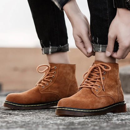 Men’s Genuine Suede Lace-Up Ankle Boots with Lug Sole