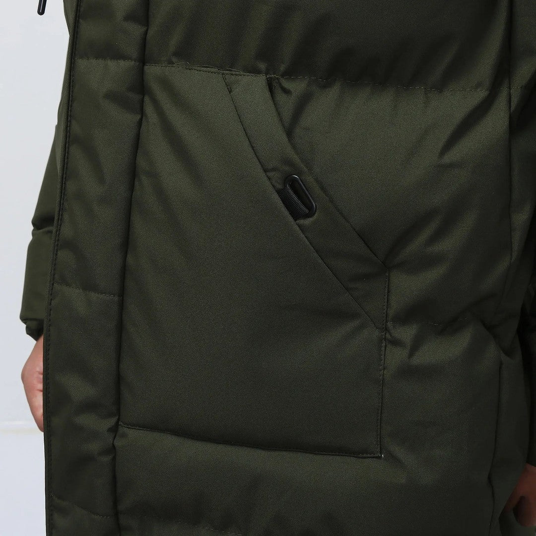 Men’s Longline Notch-Collar Button-Front Winter Coat