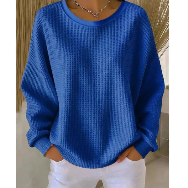 Women’s Textured Oversized Crew Neck Sweater with Dropped Shoulders