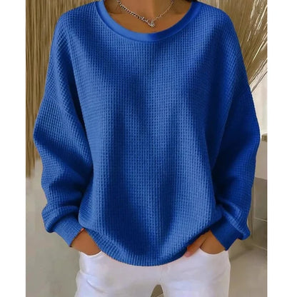 Women’s Textured Oversized Crew Neck Sweater with Dropped Shoulders