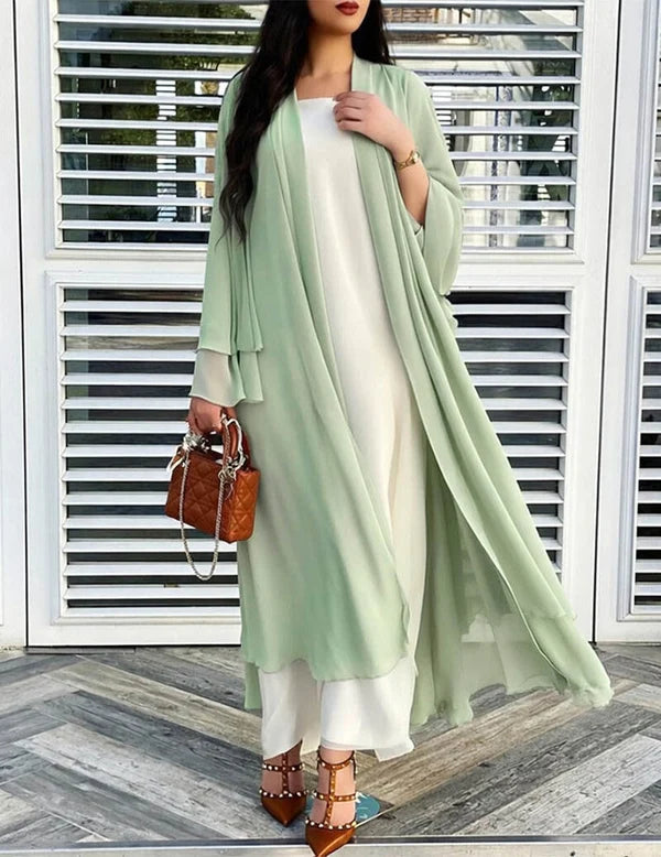 Women’s Long Sheer Chiffon Ruffle Kimono Cardigan