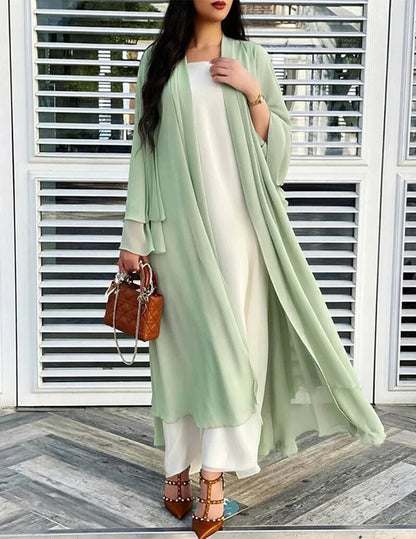 Women’s Long Sheer Chiffon Ruffle Kimono Cardigan